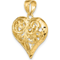 14K Yellow Gold 3D Diamond-Cut Filigree Puffed Heart Charm - Polished Finish by Oro Pregiato