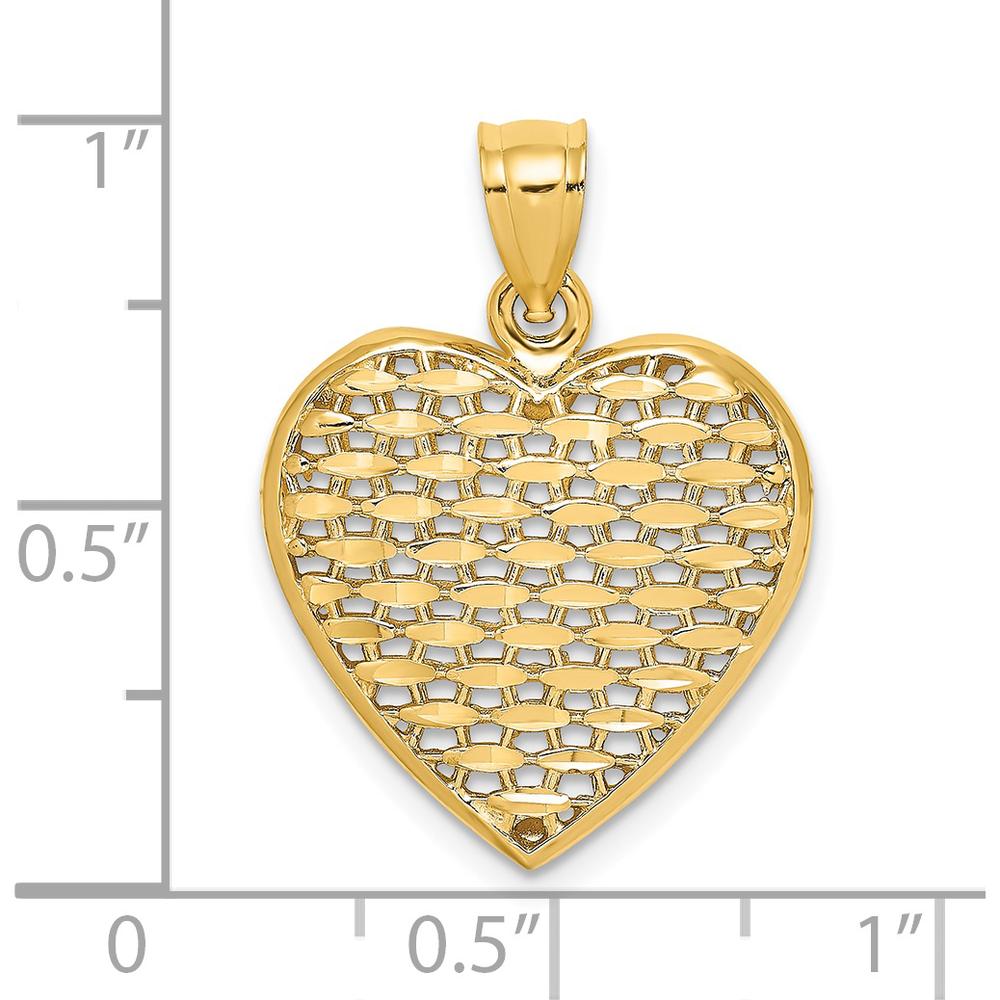14K Yellow Gold 3D Diamond-Cut Puffed Heart Pendant Charm by Oro Pregiato