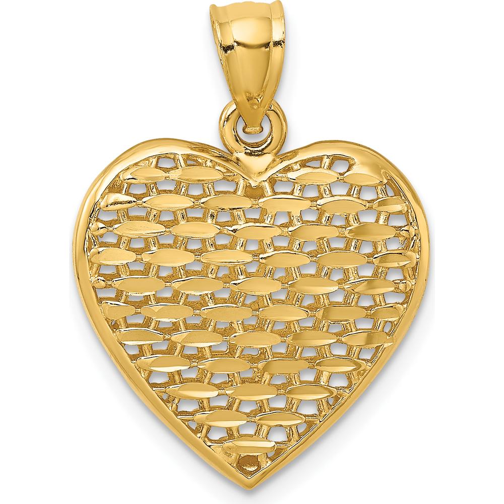 14K Yellow Gold 3D Diamond-Cut Puffed Heart Pendant Charm by Oro Pregiato