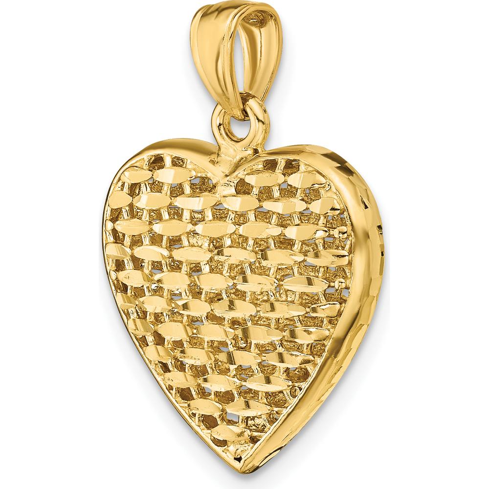 14K Yellow Gold 3D Diamond-Cut Puffed Heart Pendant Charm by Oro Pregiato