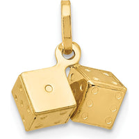14K Yellow Gold 3D Dice Charm Pendant - Playful Stamped Design by Oro Pregiato