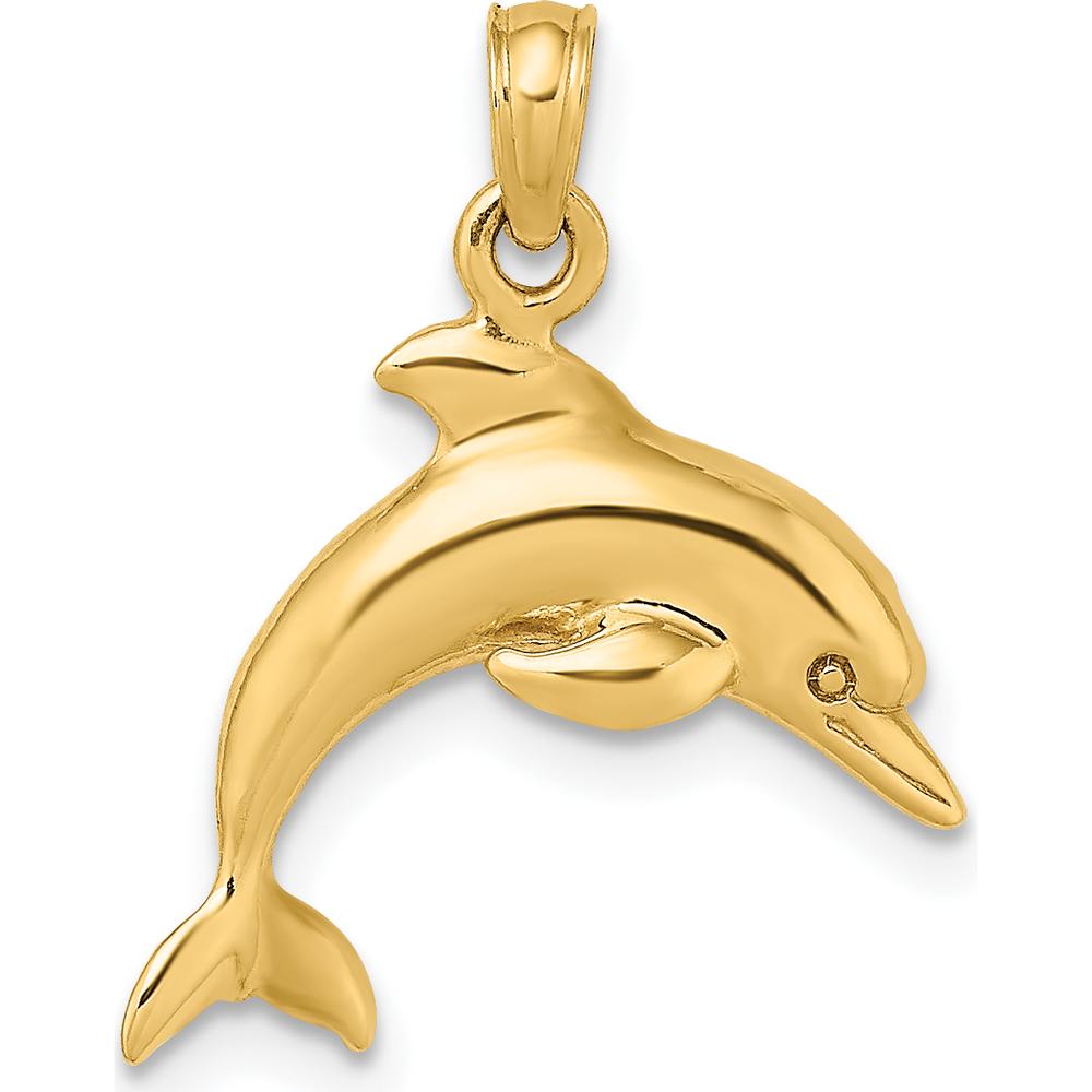 14K Yellow Gold 3D Dolphin Jumping Charm - Polished Finish by Oro Pregiato