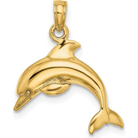 14K Yellow Gold 3D Dolphin Jumping Charm - Polished Finish by Oro Pregiato