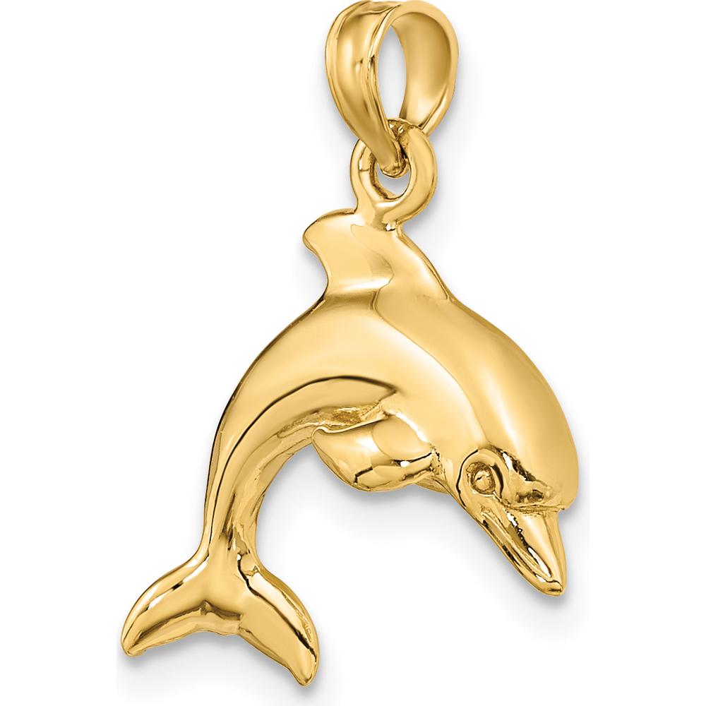 14K Yellow Gold 3D Dolphin Jumping Charm - Polished Finish by Oro Pregiato