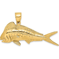 14K Yellow Gold 3D Dorado (Mahi-Mahi) Pendant with Polished and Textured Detailing by Oro Pregiato