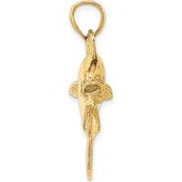 14K Yellow Gold 3D Dorado (Mahi-Mahi) Pendant with Polished and Textured Detailing by Oro Pregiato
