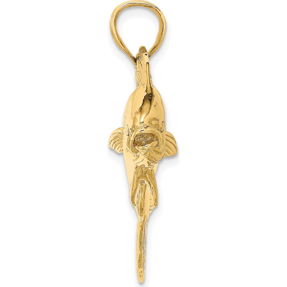 14K Yellow Gold 3D Dorado (Mahi-Mahi) Pendant with Polished and Textured Detailing by Oro Pregiato