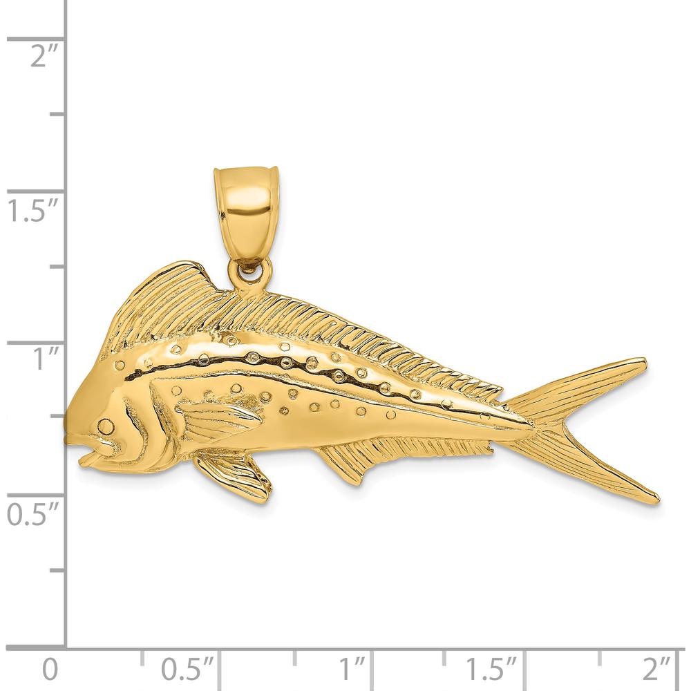 14K Yellow Gold 3D Dorado (Mahi-Mahi) Pendant with Polished and Textured Detailing by Oro Pregiato