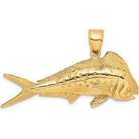 14K Yellow Gold 3D Dorado (Mahi-Mahi) Pendant with Polished and Textured Detailing by Oro Pregiato