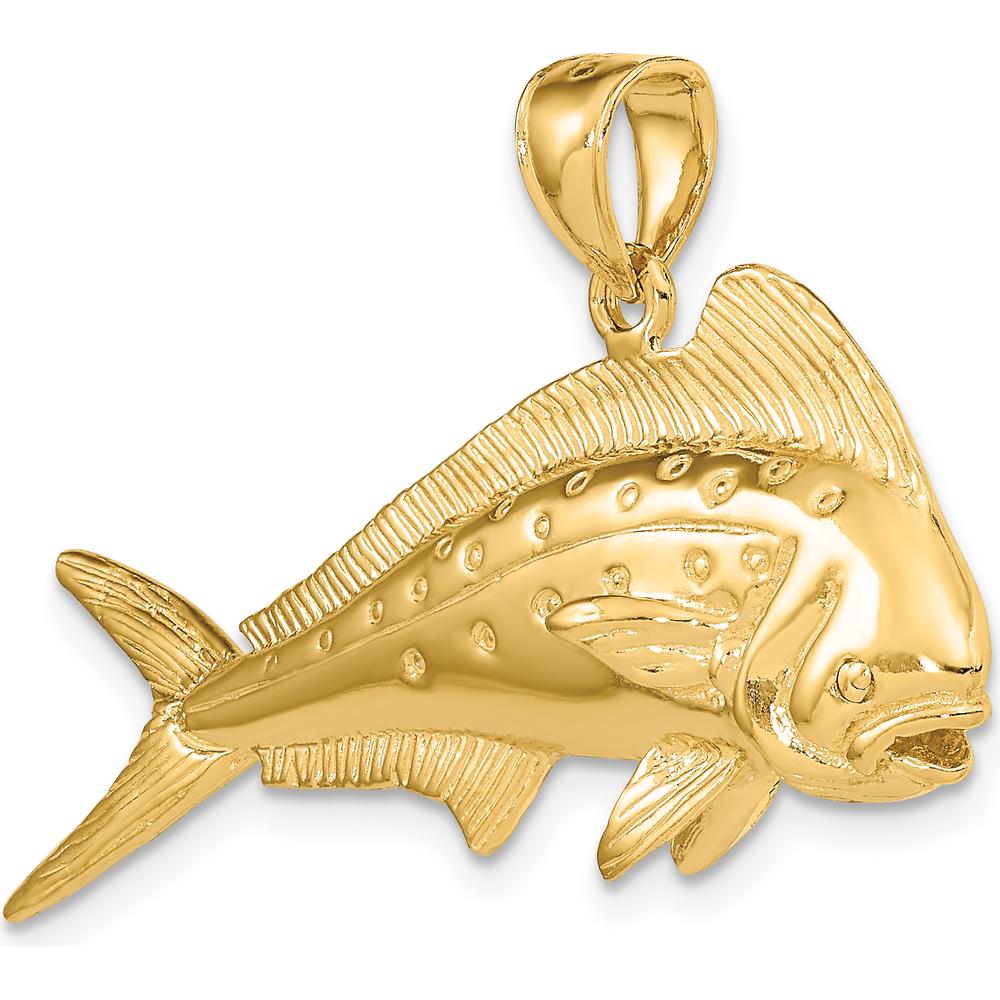 14K Yellow Gold 3D Dorado (Mahi-Mahi) Pendant with Polished and Textured Detailing by Oro Pregiato