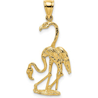 14K Yellow Gold 3D Double Flamingo Pendant Charm - Polished Finish by Oro Pregiato