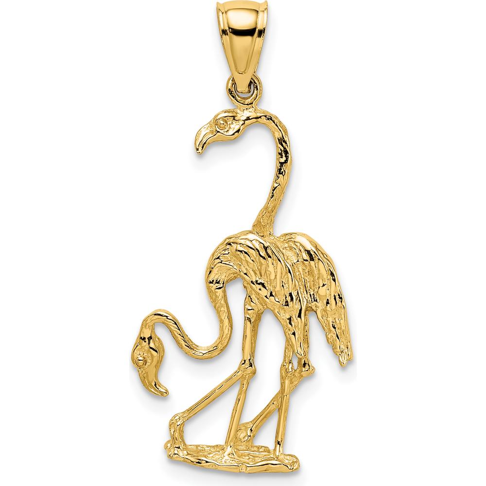 14K Yellow Gold 3D Double Flamingo Pendant Charm - Polished Finish by Oro Pregiato