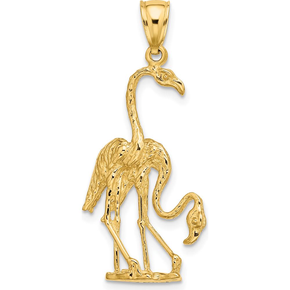 14K Yellow Gold 3D Double Flamingo Pendant Charm - Polished Finish by Oro Pregiato