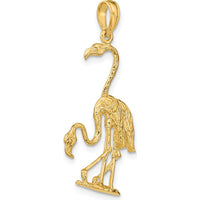 14K Yellow Gold 3D Double Flamingo Pendant Charm - Polished Finish by Oro Pregiato