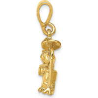 14K Yellow Gold 3D Drum Set Charm Pendant - Polished Textured Design