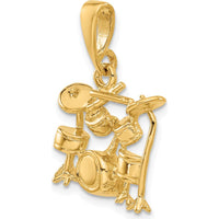 14K Yellow Gold 3D Drum Set Charm Pendant - Polished Textured Design