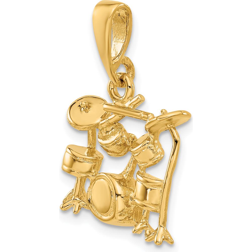 14K Yellow Gold 3D Drum Set Charm Pendant - Polished Textured Design