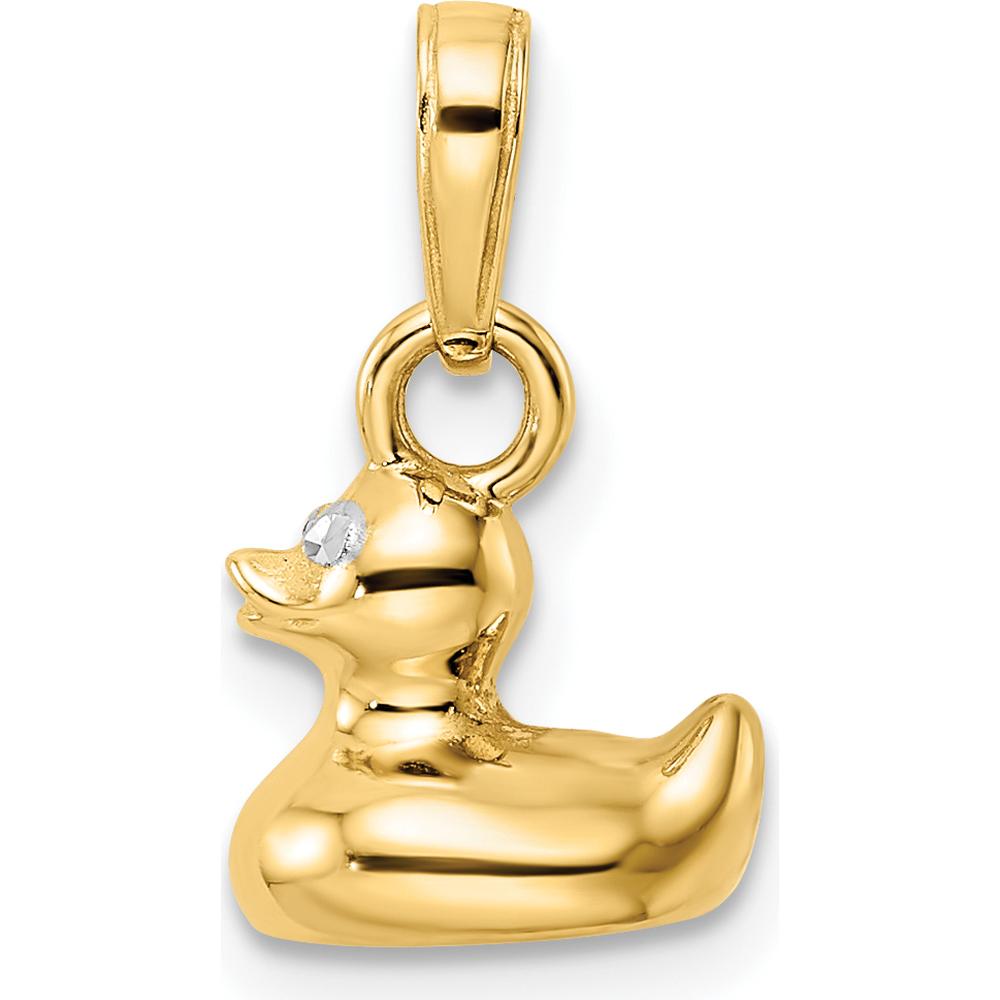 14K Yellow Gold 3D Duck Pendant with Diamond-Cut Texture and Rhodium Accents by Oro Pregiato