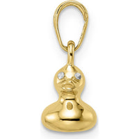 14K Yellow Gold 3D Duck Pendant with Diamond-Cut Texture and Rhodium Accents by Oro Pregiato