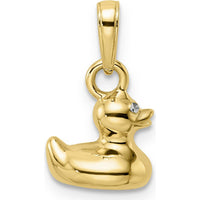 14K Yellow Gold 3D Duck Pendant with Diamond-Cut Texture and Rhodium Accents by Oro Pregiato
