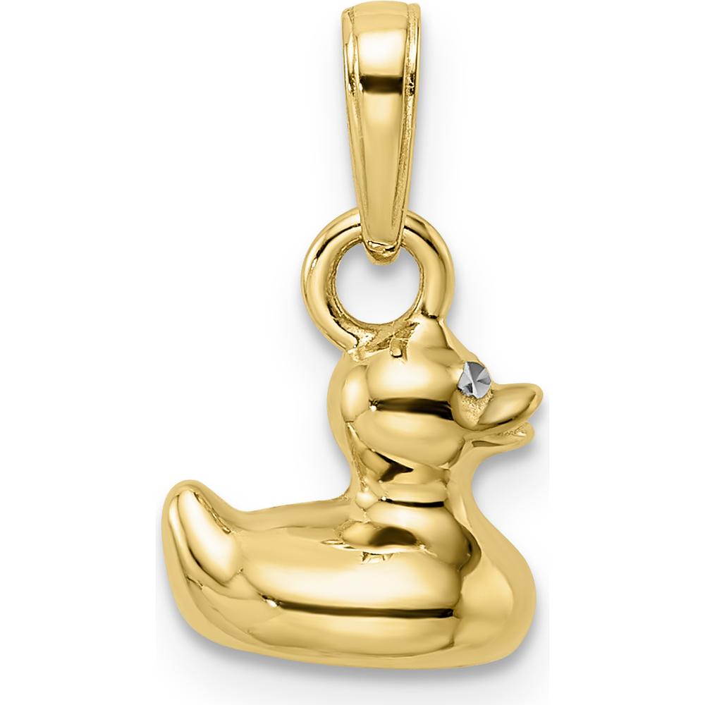 14K Yellow Gold 3D Duck Pendant with Diamond-Cut Texture and Rhodium Accents by Oro Pregiato