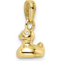 14K Yellow Gold 3D Duck Pendant with Diamond-Cut Texture and Rhodium Accents by Oro Pregiato