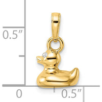 14K Yellow Gold 3D Duck Pendant with Diamond-Cut Texture and Rhodium Accents by Oro Pregiato