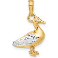 14K Yellow Gold 3D Duck Pendant with Rhodium Diamond-Cut Detailing by Oro Pregiato