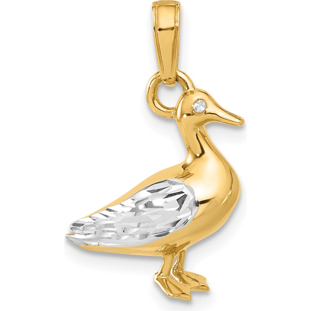 14K Yellow Gold 3D Duck Pendant with Rhodium Diamond-Cut Detailing by Oro Pregiato