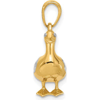 14K Yellow Gold 3D Duck Pendant with Rhodium Diamond-Cut Detailing by Oro Pregiato
