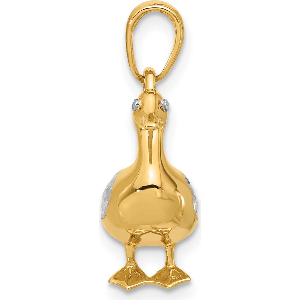14K Yellow Gold 3D Duck Pendant with Rhodium Diamond-Cut Detailing by Oro Pregiato