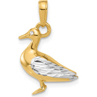 14K Yellow Gold 3D Duck Pendant with Rhodium Diamond-Cut Detailing by Oro Pregiato