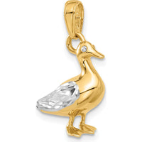 14K Yellow Gold 3D Duck Pendant with Rhodium Diamond-Cut Detailing by Oro Pregiato