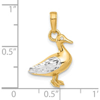 14K Yellow Gold 3D Duck Pendant with Rhodium Diamond-Cut Detailing by Oro Pregiato
