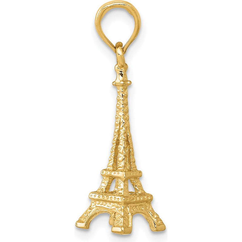 14K Yellow Gold 3D Eiffel Tower Charm Pendant - 26.5mm by Oro Pregiato