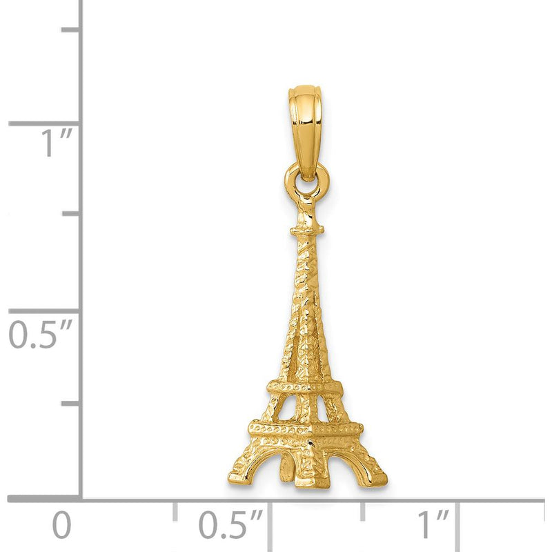14K Yellow Gold 3D Eiffel Tower Charm Pendant - 26.5mm by Oro Pregiato