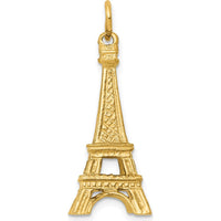 14K Yellow Gold 3D Eiffel Tower Charm Pendant - 30mm Length