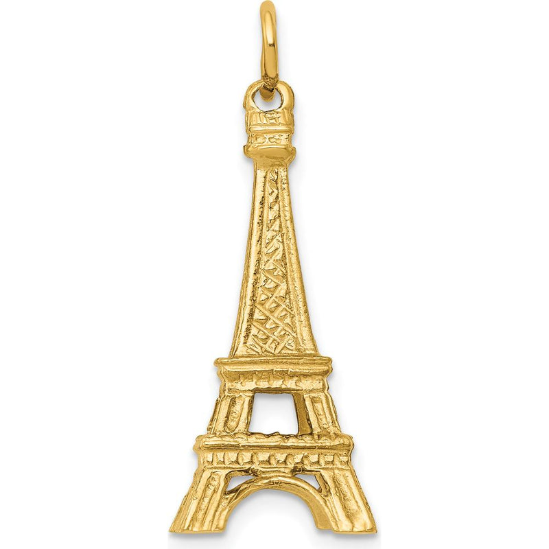 14K Yellow Gold 3D Eiffel Tower Charm Pendant - 30mm Length