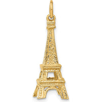 14K Yellow Gold 3D Eiffel Tower Charm Pendant - 30mm Length