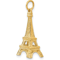14K Yellow Gold 3D Eiffel Tower Charm Pendant - 30mm Length