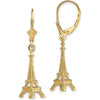 14K Yellow Gold 3D Eiffel Tower Leverback Drop Earrings - Parisian Elegance by 0