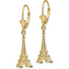 14K Yellow Gold 3D Eiffel Tower Leverback Drop Earrings - Parisian Elegance by 0