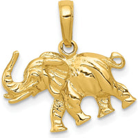 14K Yellow Gold 3D Elephant Pendant - Polished Solid Design by Oro Pregiato