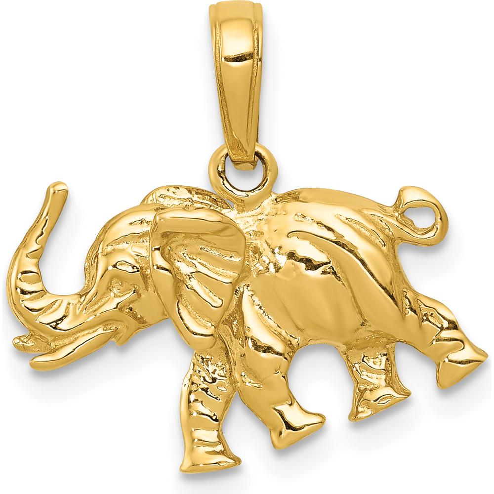 14K Yellow Gold 3D Elephant Pendant - Polished Solid Design by Oro Pregiato