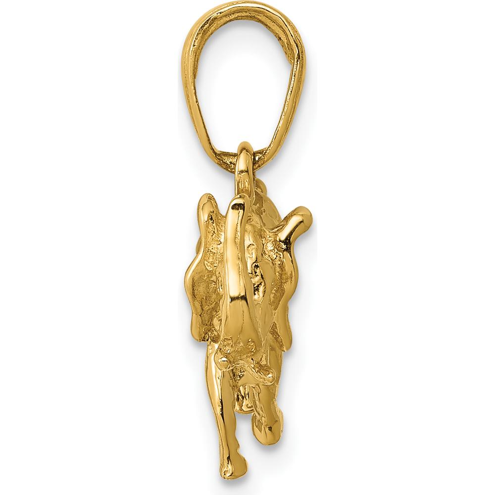 14K Yellow Gold 3D Elephant Pendant - Polished Solid Design by Oro Pregiato