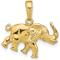 14K Yellow Gold 3D Elephant Pendant - Polished Solid Design by Oro Pregiato