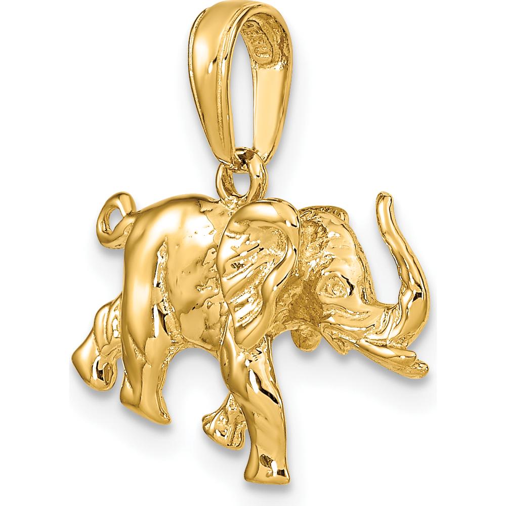 14K Yellow Gold 3D Elephant Pendant - Polished Solid Design by Oro Pregiato