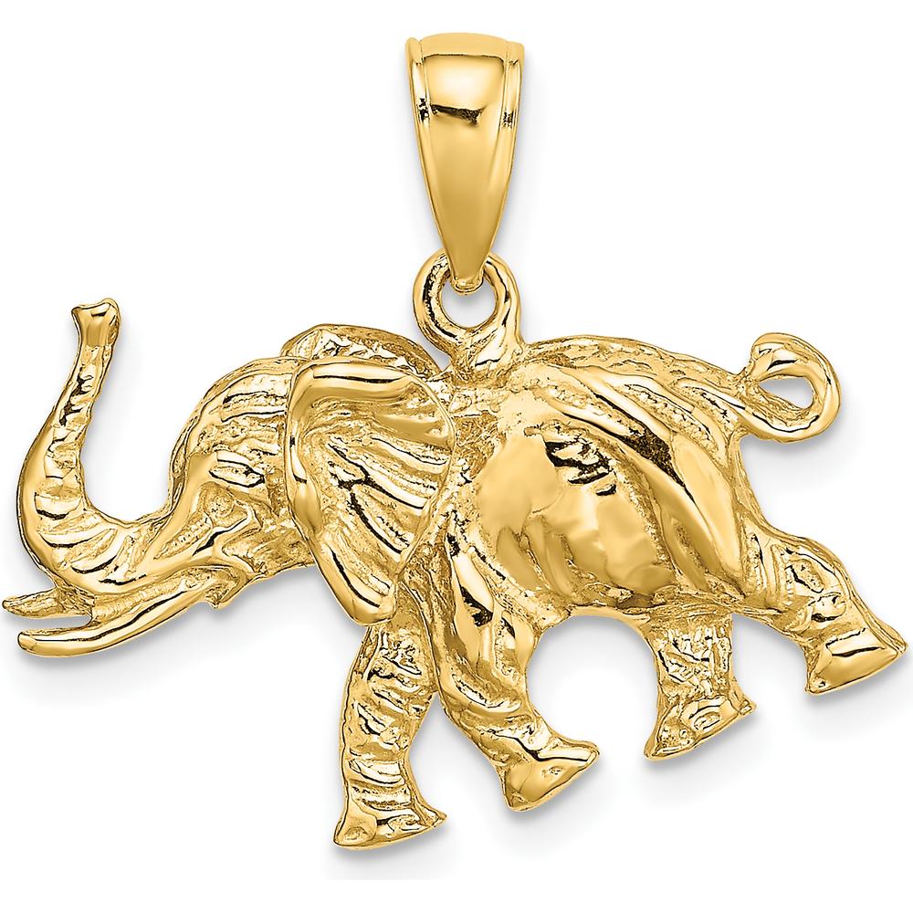 14K Yellow Gold 3D Elephant Profile with Tusk Charm - Polished Finish by Oro Pregiato
