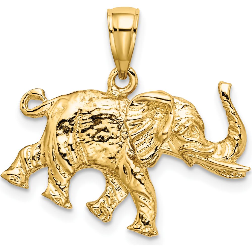14K Yellow Gold 3D Elephant Profile with Tusk Charm - Polished Finish by Oro Pregiato