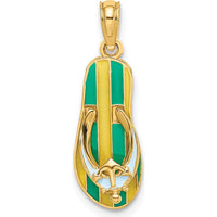 14K Yellow Gold 3D Enamel Anchor Flip-Flop Charm with Multi-Colored Stripes by Oro Pregiato